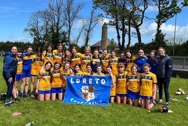 The victorious Loreto College Ulster Colleges U14 Shield winners with coaches Mrs A McManus and Miss N O’Neill