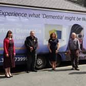 Pictured left to right; Chief Executive Roisin Coulter, Dementia Experience organiser John Sanders, Consultant Nurse NHSOP Deirdre Lewis, Ivan Ferris Co-ordinator VDT, Dementia Navigator Jennie Moran, Mental Health Support Worker Nicola Craig