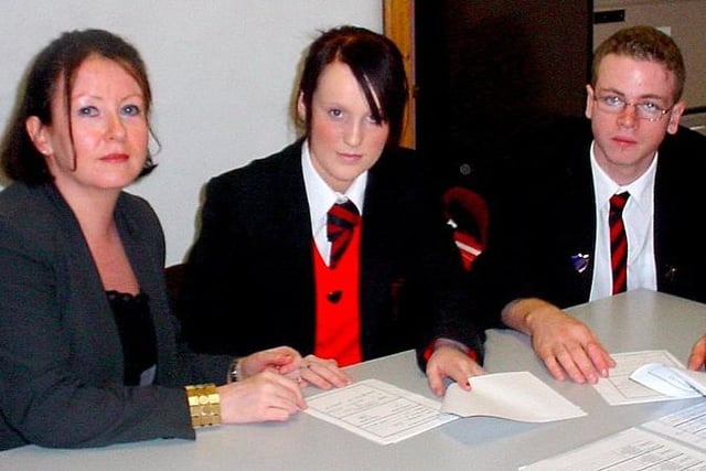 Pictured during their annual Year 12 Mentoring Programme in Our Lady of Lourdes School, Ballymoney, back in 2007 are Leanne Reid and Joseph Smyth being mentored by Mrs Devlin (Head of Modern Languages)