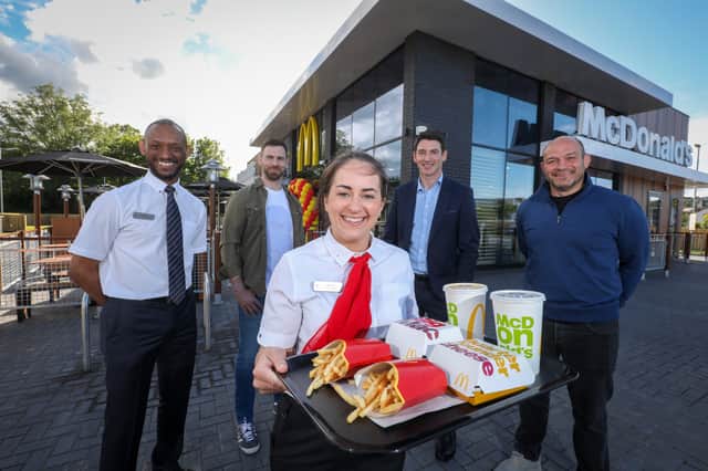 Andy Duncan, franchisee supervisor, McDonald’s Larne & Antrim, Neil McManus, Antrim GAA, Gemma Caldwell, business manager, McDonald’s Larne, Paddy Cusack, franchisee, McDonald’s Larne & Antrim and Rory Best, former Ireland & Ulster Rugby