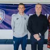 Gary Taylor [U20 coach] Colin McKendry [Coleraine FC Chairman], Angela Passmore [North Coast Integrated College Principal]. Photo Credit: Coleraine FC/David Cavan