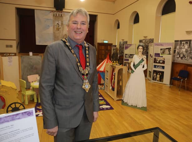 The Mayor of Causeway Coast and Glens Borough Council Councillor Richard Holmes pictured during his visit to the ‘Community and Crown’ Platinum Jubilee exhibition which is now open in Coleraine Town Hall featuring a fascinating collection of informative panels, objects, and photographs