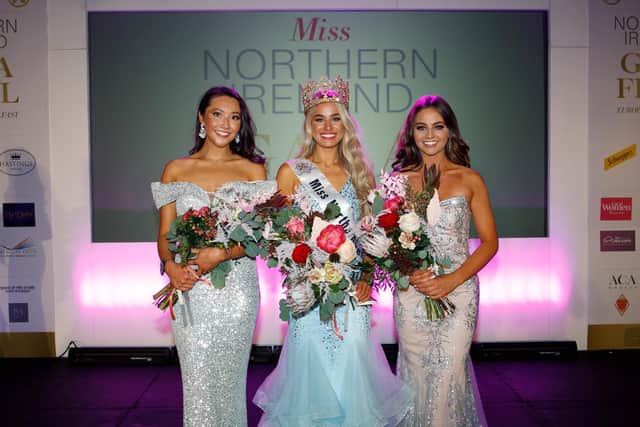 New Miss Northern Ireland Daria Gapska with 1st runner up Lucy Johnston from Richhill and 2nd Runner up Poppy Smith from Portadown at The Europa Hotel Photo Pacemaker Belfast