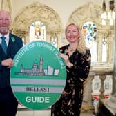 Trevor Russell from Banbridge and Anna Phillips from Antrim enjoying the Green Badge Tourist Guide graduation at Belfast City Hall