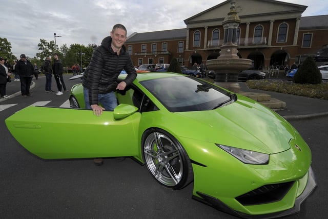 Car Show, Banbridge Civic Building 18th May 2022 in aid of the Lord Mayors Charities - Angel Wishes and Guide Dogs. Gavin McClure and his 2014 Lamborghini  Huracan LP610-4. ©Paul Byrne Photography