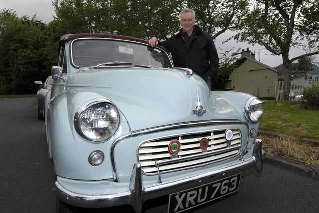 Car Show, Banbridge Civic Building 18th May 2022 in aid of the Lord Mayors Charities - Angel Wishes and Guide Dogs. Billy Stewart and his immaculate 1959 Morris Minor Convertible. ©Paul Byrne Photography
