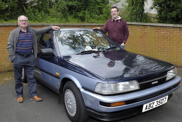 Car Show, Banbridge Civic Building 18th May 2022 in aid of the Lord Mayors Charities - Angel Wishes and Guide Dogs. Patsy Rooney and son Colin had their 1987 Toyota Camry from new. ©Edward Byrne Photography