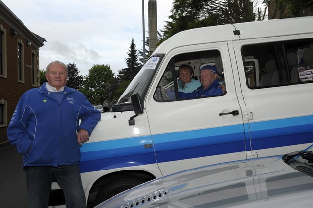 Car Show, Banbridge Civic Building 18th May 2022 in aid of the Lord Mayors Charities - Angel Wishes and Guide Dogs. Raymond Nelson with his left hand drive 1985 Ford Transit, included is Joseph Camlin and Elizabeth Willis.  ©Edward Byrne Photography