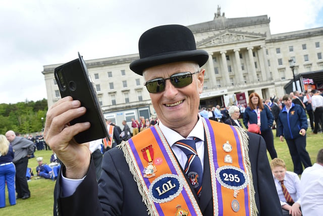Taking a selfie at Stormont. 
Picture by Arthur Allison/Pacemaker Press.