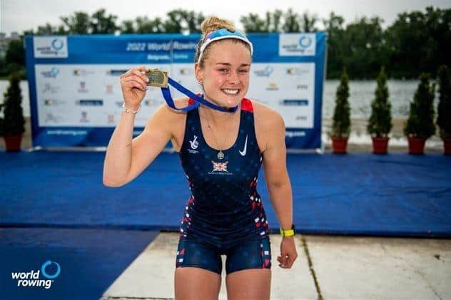 Hannah Scott, Women's Single Sculls, Great Britain, Bronze, 2022 World Rowing Cup I, Belgrade, Serbia / World Rowing/Benedict Tufnell