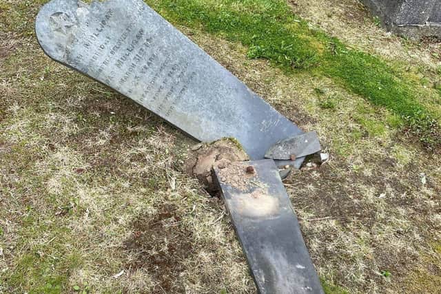 Damage was caused to a church graveyard on the Lurgan Road, Banbridge. Picture: PSNI
