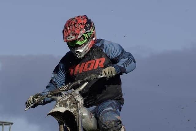 Former GP rider Lawrence Spence riding the late Jeff Wright’s CZ Motorbike at the Jeff Wright Memorial Scramble on Friday evening