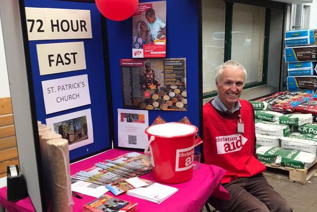 Canon Stuart Lloyd undertook a 72 hour fast sitting for three days in the mall at Broughshane during Christian Aid Week