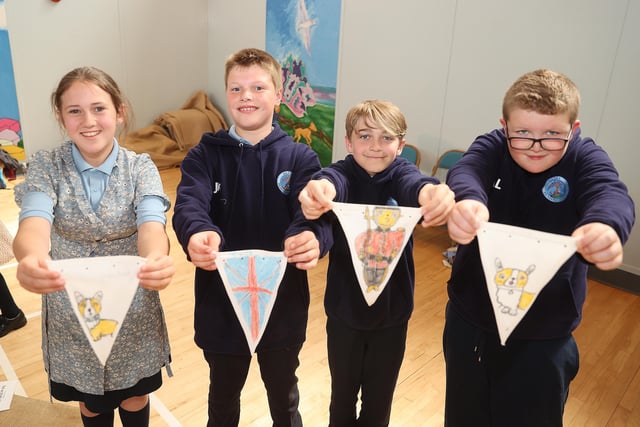 Pupils show of their Platinum Jubilee bunting designs