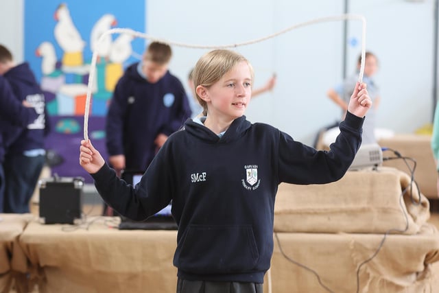 A young pupil enjoys the chance to try some skipping at the Platinum Jubilee schools’ workshop organised by Causeway Coast and Glens Borough Council’s Museums Service