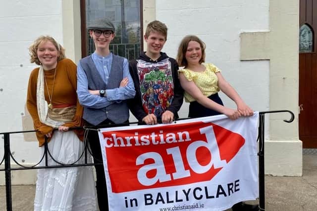 L-R, Chrissie, Jonathan, Benjamin and Katie Marshall delivered 200 donation envelopes to households in the town to raise funds for Christian Aid’s work with people living in extreme poverty.