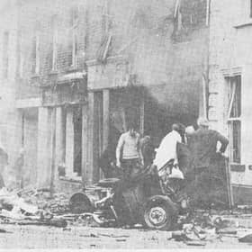 The aftermath of the Provisional IRA bomb that exploded in Railway Road, Coleraine on June 12, 1973. The explosion killed six Protestant pensioners and reportedly injured 33 other people.
