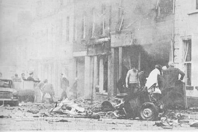 The aftermath of the Provisional IRA bomb that exploded in Railway Road, Coleraine on June 12, 1973. The explosion killed six Protestant pensioners and reportedly injured 33 other people.