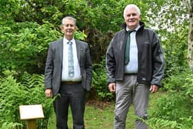 DAERA Minister Edwin Poots and John Joe O’Boyle, Chief Executive of the Forest Service Northern Ireland visit The Belvoir Oak tree, one of a network of 70 ancient trees identified across the UK and dedicated to The Queen in celebration of the Platinum Jubilee under the Queen’s Green Canopy (QGC) initiative