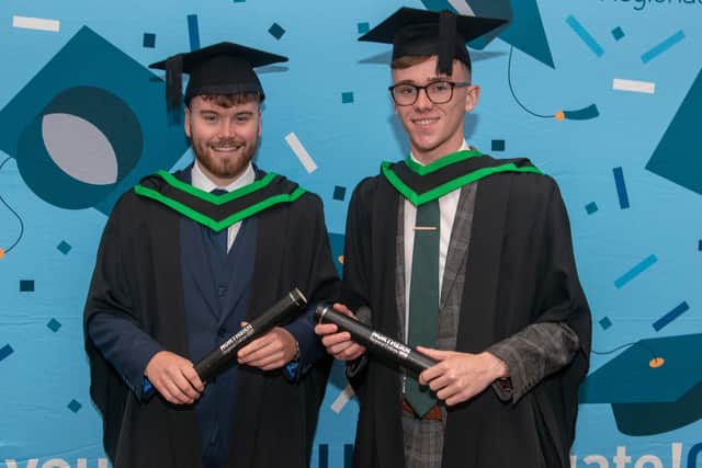 Larne friends and Mechanical and Manufacturing Engineering students Brad Smyth (left) and James Burns (right) have graduated from Northern Regional College.