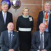 The Mayor of Causeway Coast and Glens Borough Council Councillor Richard Holmes pictured with representatives of the North West 200, the Lord Lieutenant of County Antrim Mr David McCorkell and the Lord Lieutenant of County Londonderry Mrs Alison Millar at the reception held in Cloonavin for recipients of the Queen’s Award for Voluntary Service