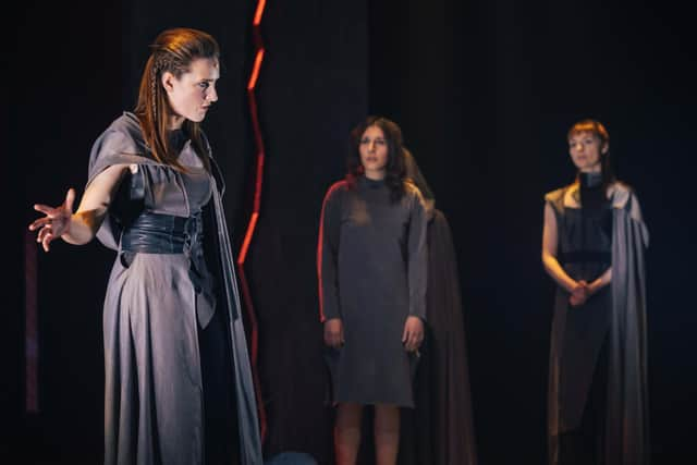 Caitriona McFeely, Shannen McNeice, and Portadown woman Vicky Allen. They will be performing in The Shedding of Skin in Marketplace Theatre, Armagh on June 8. Photo by Johnny Frazer.