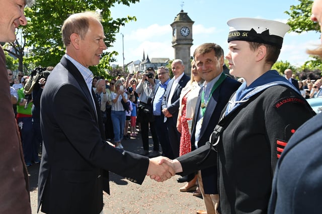 Meeting the Earl of Wessex in Bangor city centre on Saturday, June 4. 
Photo by Stephen Hamilton / Press Eye.