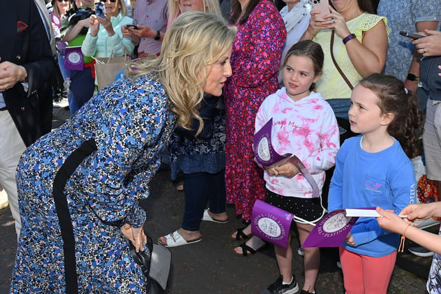 The Countess of Wessex chats with well-wishers in Bangor city centre.

Photo by Stephen Hamilton / Press Eye.