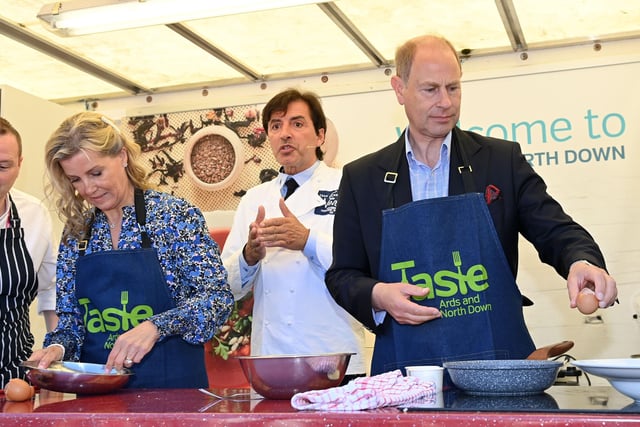 The Earl and Countess of Wessex show off their culinary skills in Bangor during their one day visit to Northern Ireland. 

Photo by Stephen Hamilton / Press Eye.