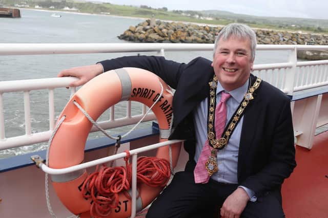 Mayor of Causeway Coast and Glens Clr Richard Holmes pictured on Spirt of Rathlin during the Blessing of the Boats
