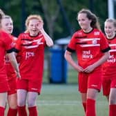 Ballyclare Comrades Ladies celebrate their 13-0 win against Belfast Celtic Ladies on Wednesday, June 1. Pictures: Paul Harvey.