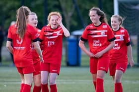 Ballyclare Comrades Ladies celebrate their 13-0 win against Belfast Celtic Ladies on Wednesday, June 1. Pictures: Paul Harvey.