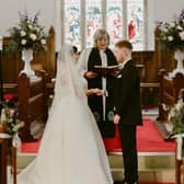 Reverend Elizabeth Cairns, mother of Rebecca Cairns officiates at her daughter's marriage to Jack McClelland at Mullavilly Parish Church near Portadown on Jubilee Day last Friday.