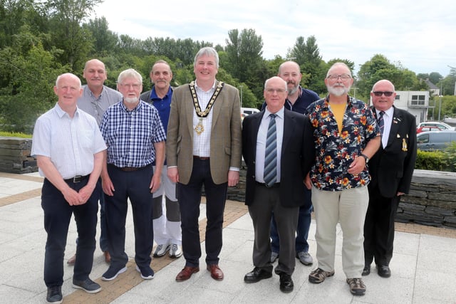 Members of the Men’s Shed in Portstewart pictured with the Mayor of Causeway Coast and Glens Borough Council Councillor Richard Holmes.