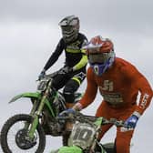 Loughbrickland brothers Jason (10) and John Meara (60) in action at round four of the Irish motocross championship at Gormanstown. Jason went on to claim the overall while John finished runner up.