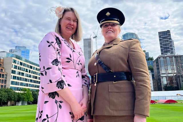 Second Lt Amanda Roxborough (right) with her sister Elizabeth Steede from the Cullybackey Community Partnership (CCP) attending the Army Cadet Charity Trust Excellence Awards in London