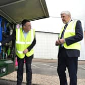 Infrastructure Minister John O’Dowd pictured with Wrightbus MD Neil Collins on a tour of the Wrightbus factory