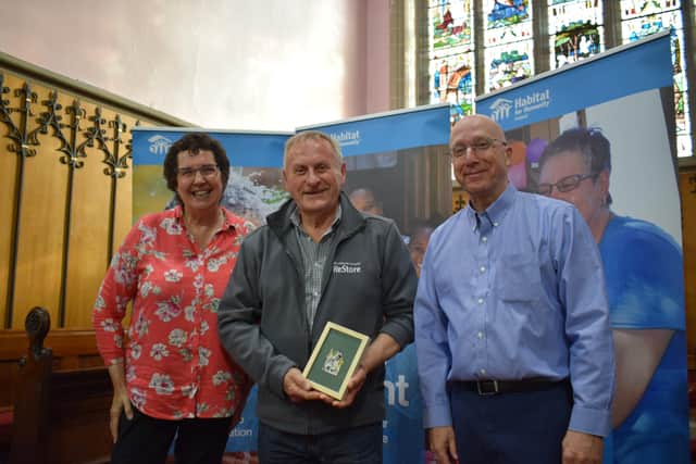 Noel Graham is presented with his ReStore Gold Award by Habitat Ireland’s Chief Executive Jenny Williams and Habitat for Humanity International’s VP of Europe & the Middle East, Rick Hathaway)