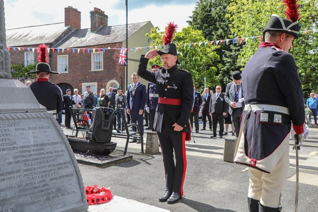 The Marquis of Downshire Nicholas Hill laid a wreath at the War Memorial. Pic by Norman Briggs rnbphotographyni