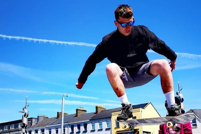 Cullen Green skating on the streets in Portrush. Photo by Danielle Cahill