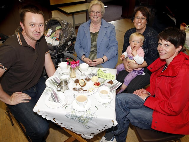 Chris Nelms, Dylan Nelms, Margaret Haughey, Tillie and Jenny Lundy, and Mary Nelms pictured during the Portstewart Hospice Support Group annual coffee morning and sale held at the Star of the Sea Parish Centre in September 2010