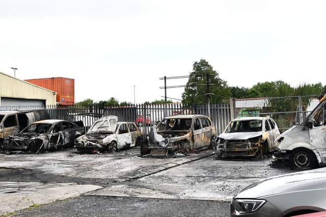 The scene of an arson attack on premises within the Pennybridge Industrial Estate in Ballymena during the early hours of Wednesday 8 June.
Pic Colm Lenaghan/Pacemaker