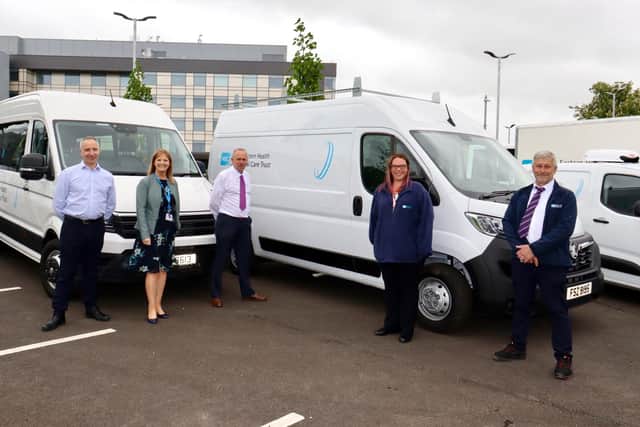 Pictured left to right: Assistant Director of Patient Experience, Jeff Thompson, Interim Director of Human Resources & Corporate Affairs, Claire Smyth, Service Lead, Richard Walker, Assistant Operations Manager, Stacey Scott, Transport Operations Manager, Glen Fawkes