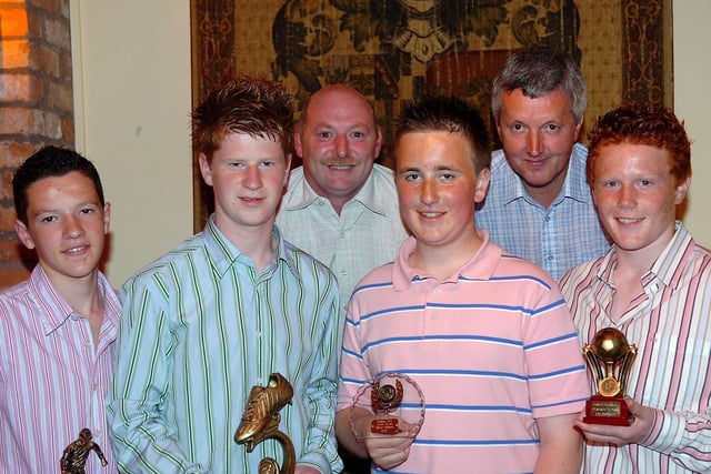 Coagh Youth U15 prizewinners with management at the club's annual awards night held in Hanover House lin 2007.