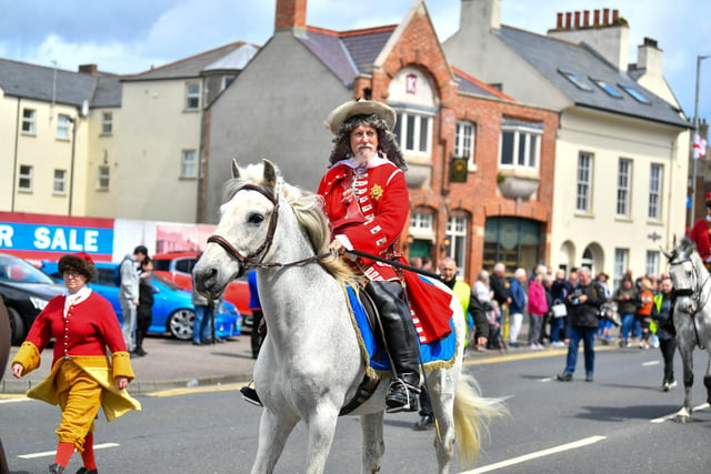 The Royal Landing pageant brought colour to the streets of Carrickfergus. Picture: Andrew McCarroll/ Pacemaker Press