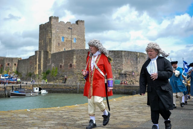 King William III makes an appearance at Carrickfergus Harbour. Picture: Andrew McCarroll/ Pacemaker Press