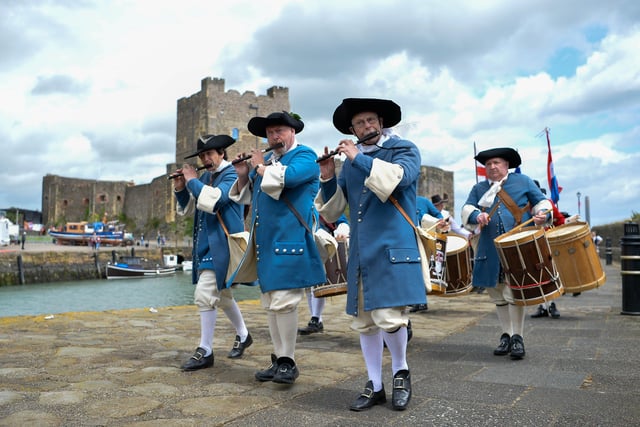 Adding some musical accompaniment to the Royal Landing. Picture: Andrew McCarroll/ Pacemaker Press