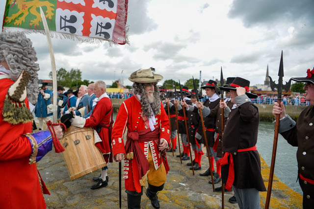 King William III greets the gathering. Picture: Andrew McCarroll/ Pacemaker Press