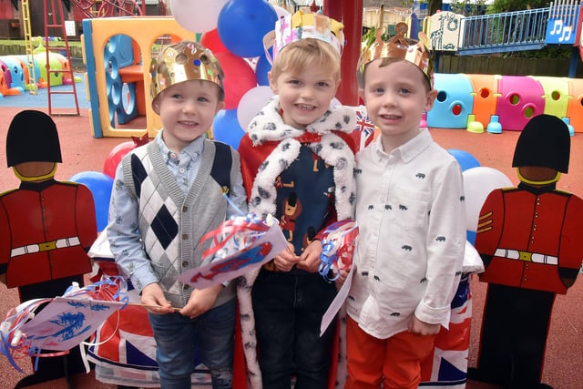 Enjoying the Millington Nursery School Jubilee Party are pupils from left, Ethan, Samuel and Adam. INPT22-230.