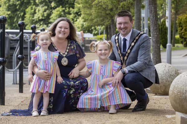 Mayor Scott Carson, with his wife Mayoress Ruth and his daughters Isabella and Penelope, who have been dubbed ‘The Mayor Maids’